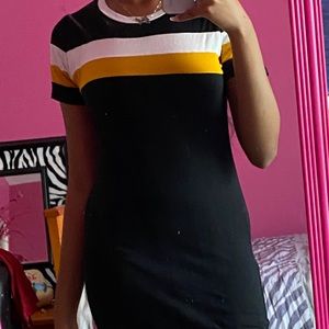 Black Dress with Orange and White Stripes